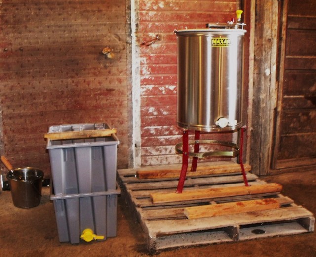 Tools and equipment ready for honey extraction.