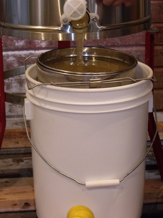 Filtering out the wax.