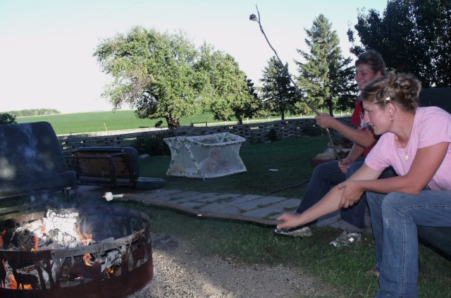 A relaxing evening roasting marshamallow and popping corn.