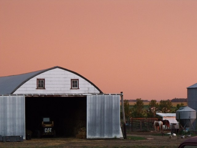 Pink sky before the storm here on our farm. Nothing like a spooky storm to get you praying!