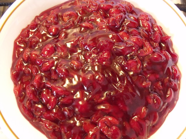 Our own cherries. Marisa has been making cherry pie filling and topping; the taste is incredible!