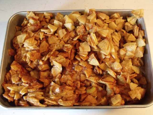 These frozen Fall apples will become an apple crisp in just a short time.