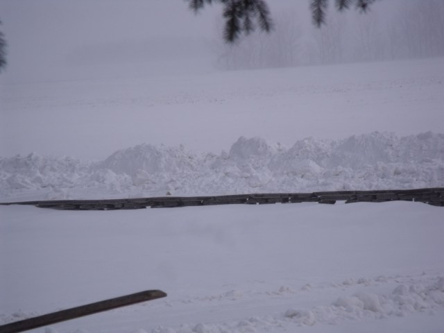 View looking East from our front porch with a bit of a ground blizzard going on.