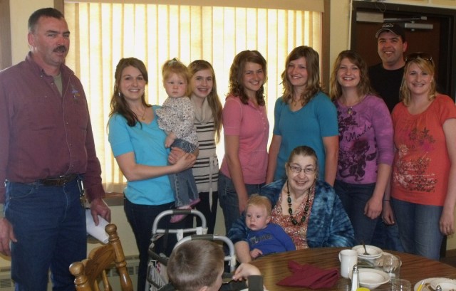 Fred's mom with two ofher sons, some granddaughters and great grandchildren, at her party in Minneota.