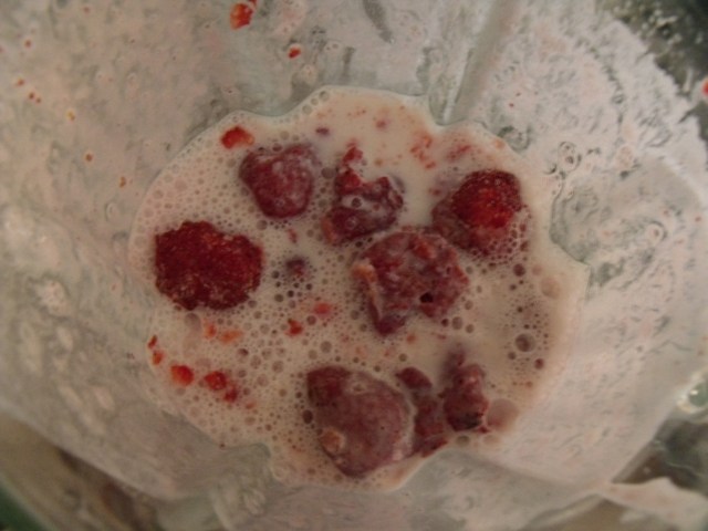 Strawberry "Shakes".  Fresh, cold, raw milk, a tiny bit of sugar and a bunch of frozen stiff strawberries.  Blend utill frothy.  Wow, this is wonderful for afternoon snacks.