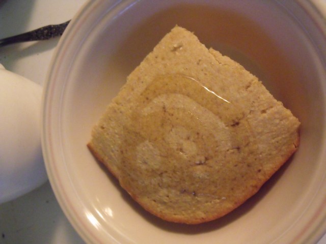 Honey corn bread for breakfast. Also works great for lunches during lent. Served with our own milk!