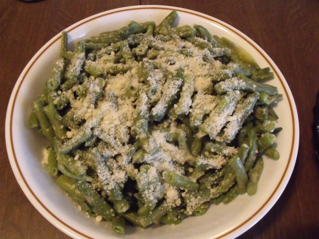 Green Bean with Parmesan, butter and garlic. Hands down kids favorite, our own beans!