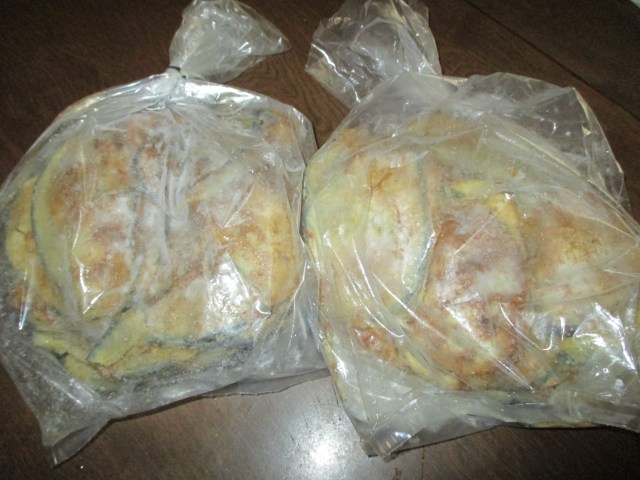 These eggplants were fried and frozen to be enjoyed all winter.