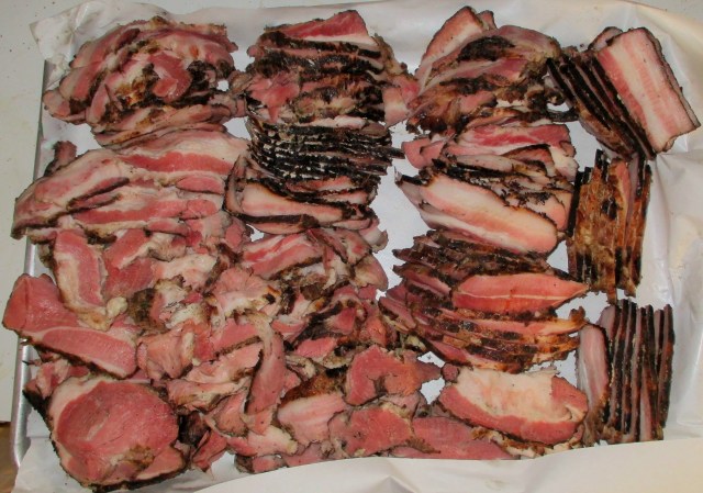 Fresh bacon that was made recently.  Fred did a great job with the flavor!