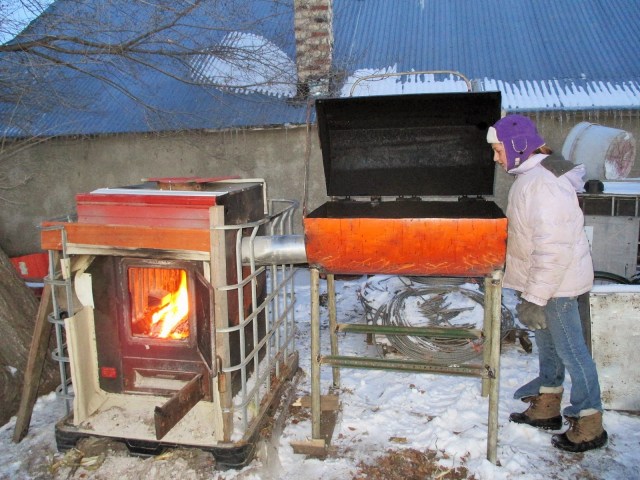 Fred built this new meat smoker for our bacon, hams, summer sausage and hotdogs.  He makes something out of junk!
