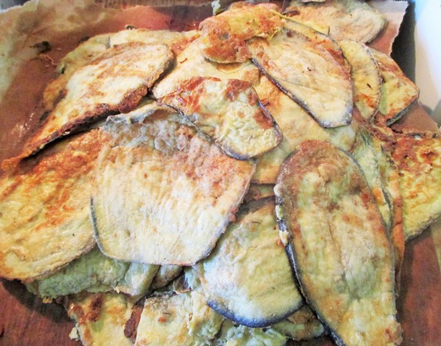 Fried eggplant ready for the freezer.