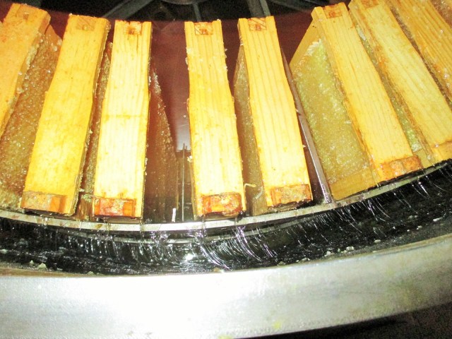 Beautiful, light honey being extracted 60 frames at a time!
