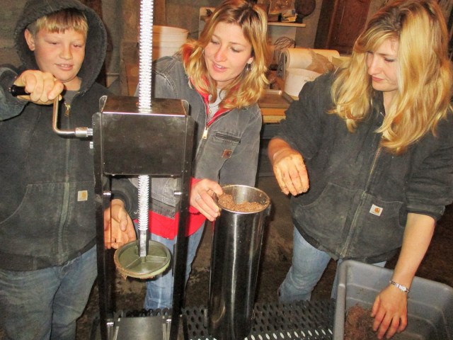 Mario, Silvana and Marisa with our new Sausage press. Works like a dream!