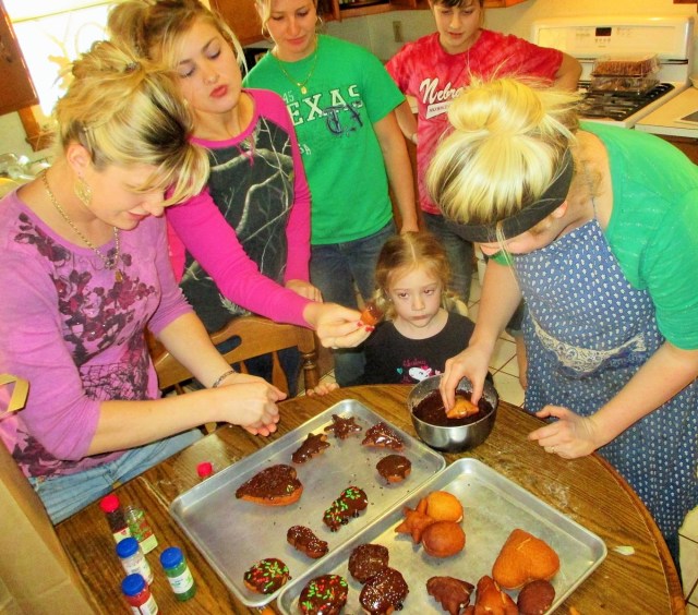 Christmas baking, stuffed donuts. 