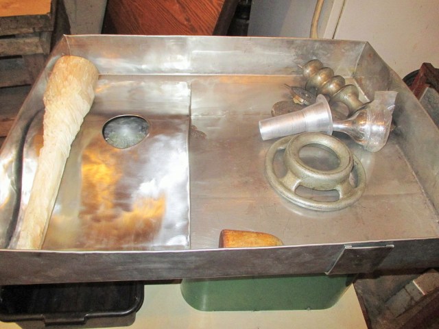 Stainless steel meat tray.