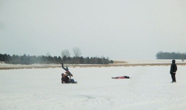 Wild game of Fox and Goose on the ice. Dangerous for those of us over 50!