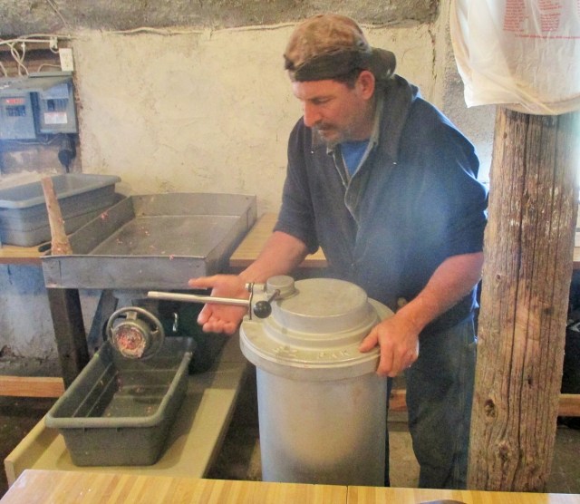 Fred making ready our first trial run on our "new" 100 pound stuffer. 